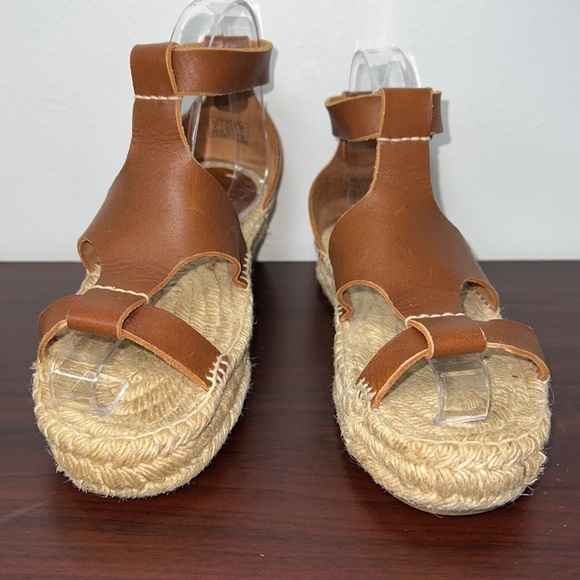 Anthropologie Soludos Ankle Cinched Espadrille Raffia Leather Boho Sandals - Picture 1 of 15